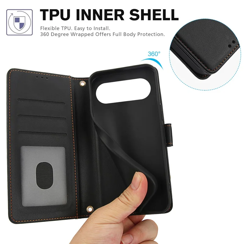 For iPhone Air Case PU Leather Stand View Phone Wallet Cover with Hand Strap - Black