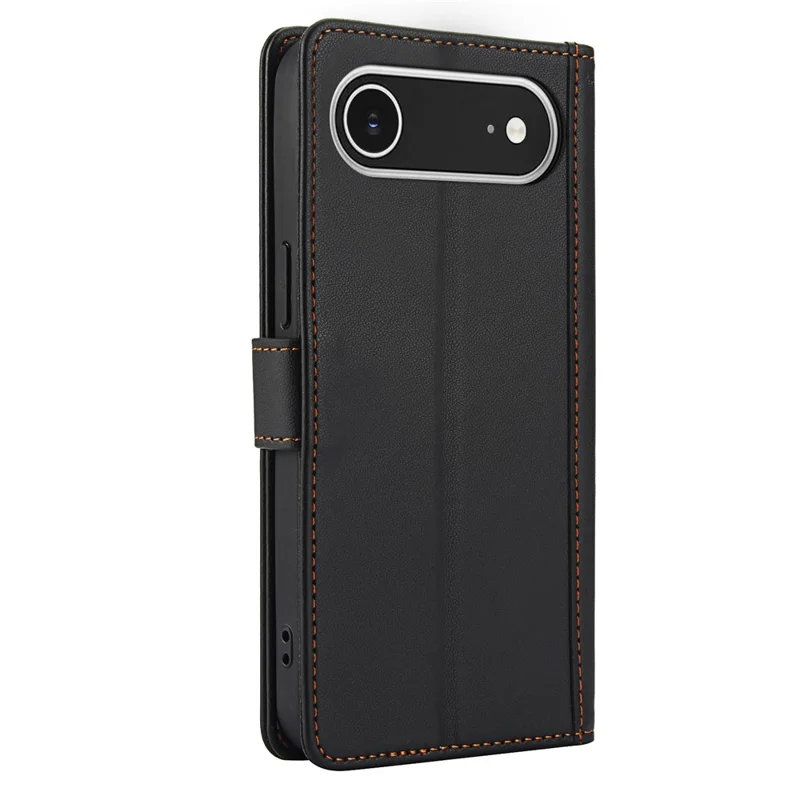 For iPhone Air Case PU Leather Stand View Phone Wallet Cover with Hand Strap - Black