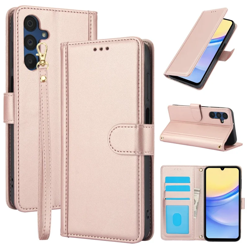 Funda de cuero PU para Samsung Galaxy A17 5G / A17 4G / A26 5G, con soporte, diseño tipo cartera con correa para la mano - Rosa