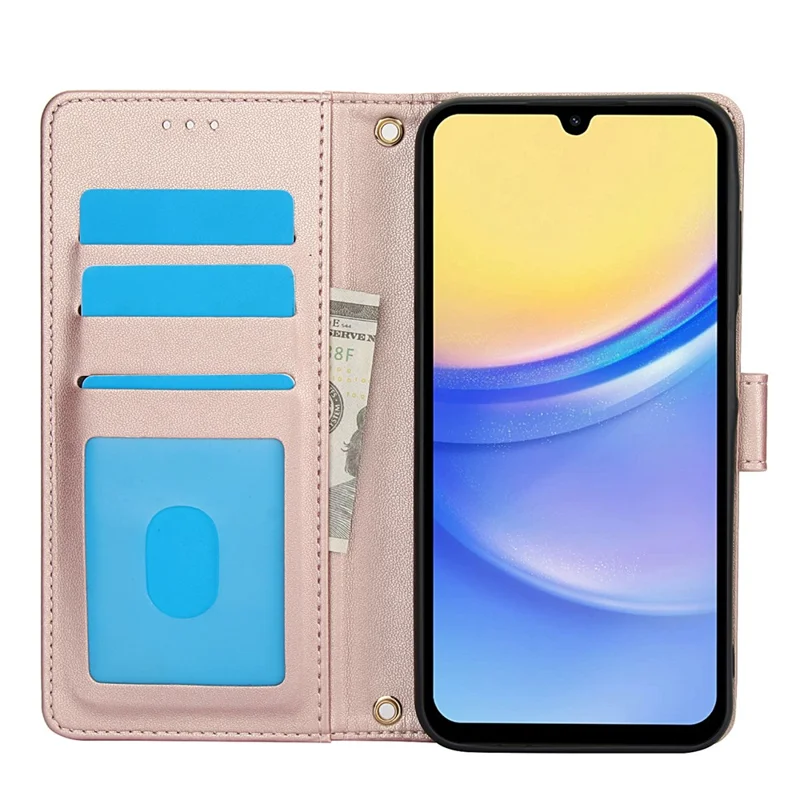 Funda de cuero PU para Samsung Galaxy A17 5G / A17 4G / A26 5G, con soporte, diseño tipo cartera con correa para la mano - Rosa