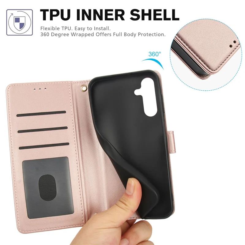 Funda de cuero PU para Samsung Galaxy A17 5G / A17 4G / A26 5G, con soporte, diseño tipo cartera con correa para la mano - Rosa