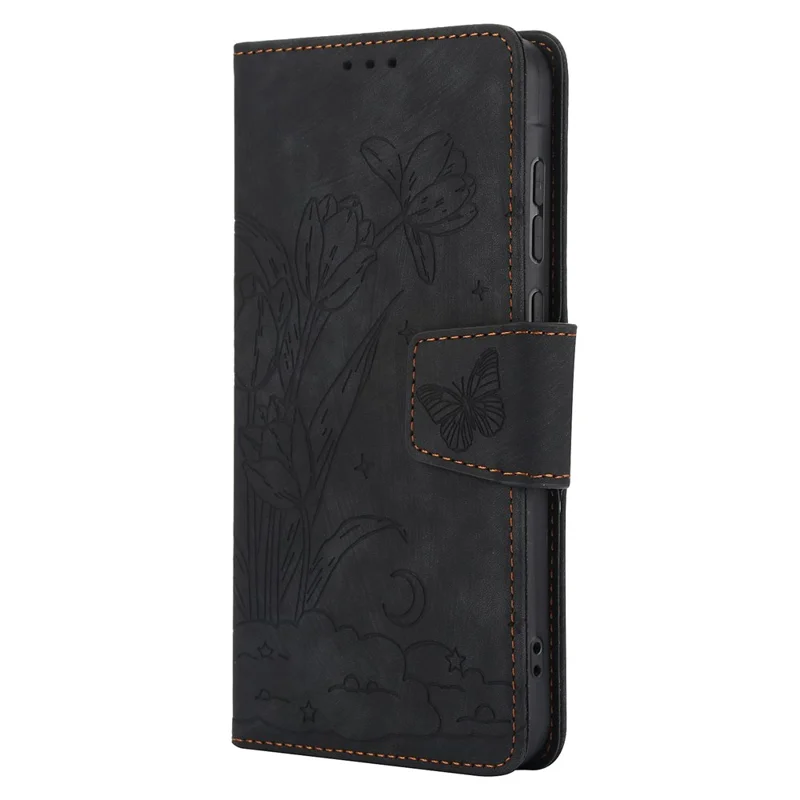 Leather Case for Samsung Galaxy A17 5G / A17 4G / A26 5G Flower Butterfly Wallet Phone Cover with Hand Strap - Black