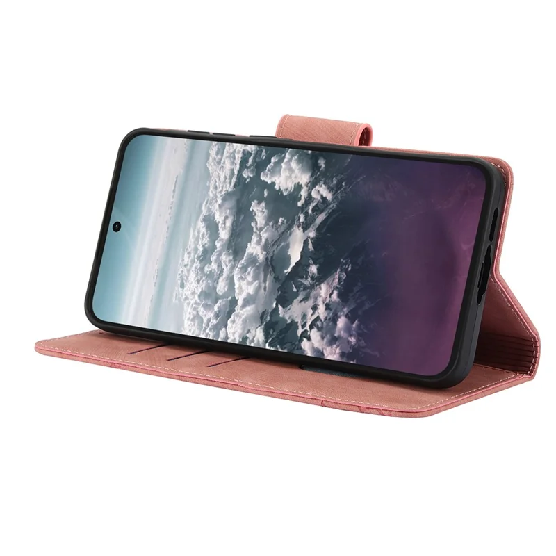 For Samsung Galaxy A57 Case Flower Butterfly Leather Wallet Phone Cover with Hand Strap - Pink