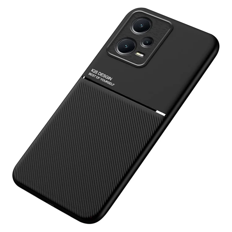 Capa antichoque traseira para Xiaomi Redmi Note 12 Pro+ 5G com linhas impressas em couro PU + TPU Hybrid Shell com placa de metal integrada - Preto