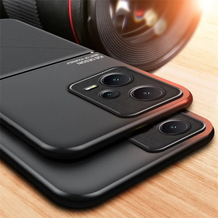 Capa antichoque traseira para Xiaomi Redmi Note 12 Pro+ 5G com linhas impressas em couro PU + TPU Hybrid Shell com placa de metal integrada - Preto