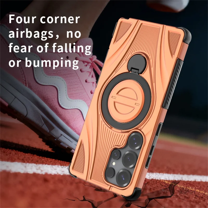 For Samsung Galaxy S25 Ultra Magnetic Case Rotating Kickstand TPU PC Shockproof Phone Back Cover - Black