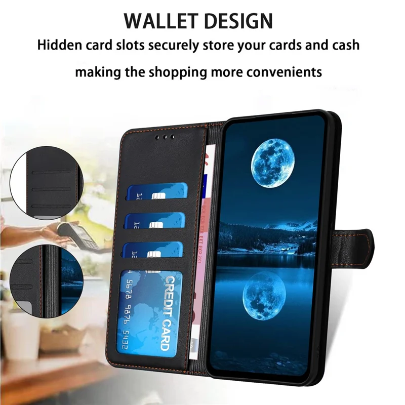 Phone Case For Honor X5c Plus 4G  /  X5c 4G Stand Wallet Leather Phone Cover with Strap - Black