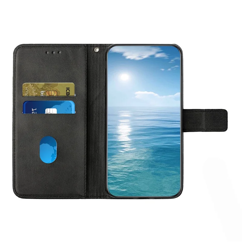 For Honor Magic8 5G Case Line Pattern Wallet Leather Phone Cover with Wrist Strap - Black