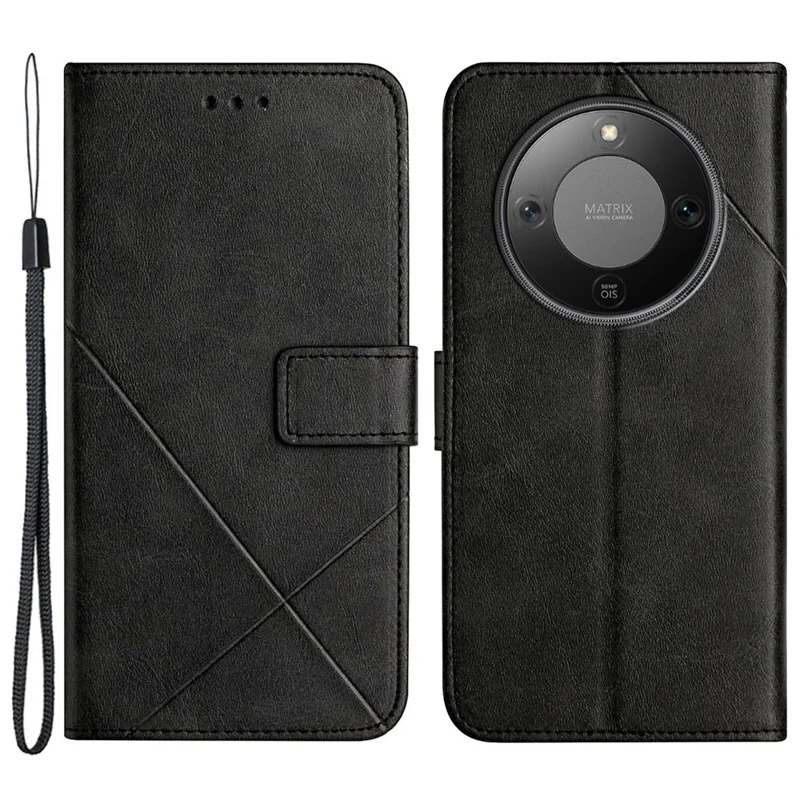 Phone Case For Honor X70 5G  /  X9d 5G  /  Magic8 Lite 5G Line Pattern Wallet Leather Phone Cover with Wrist Strap - Black