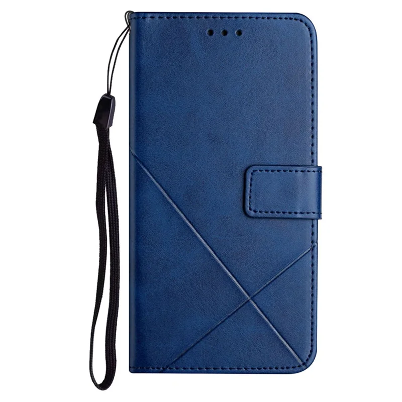 Phone Case For Honor X5c Plus 4G  /  X5c 4G Line Pattern Wallet Leather Phone Cover with Wrist Strap - Blue