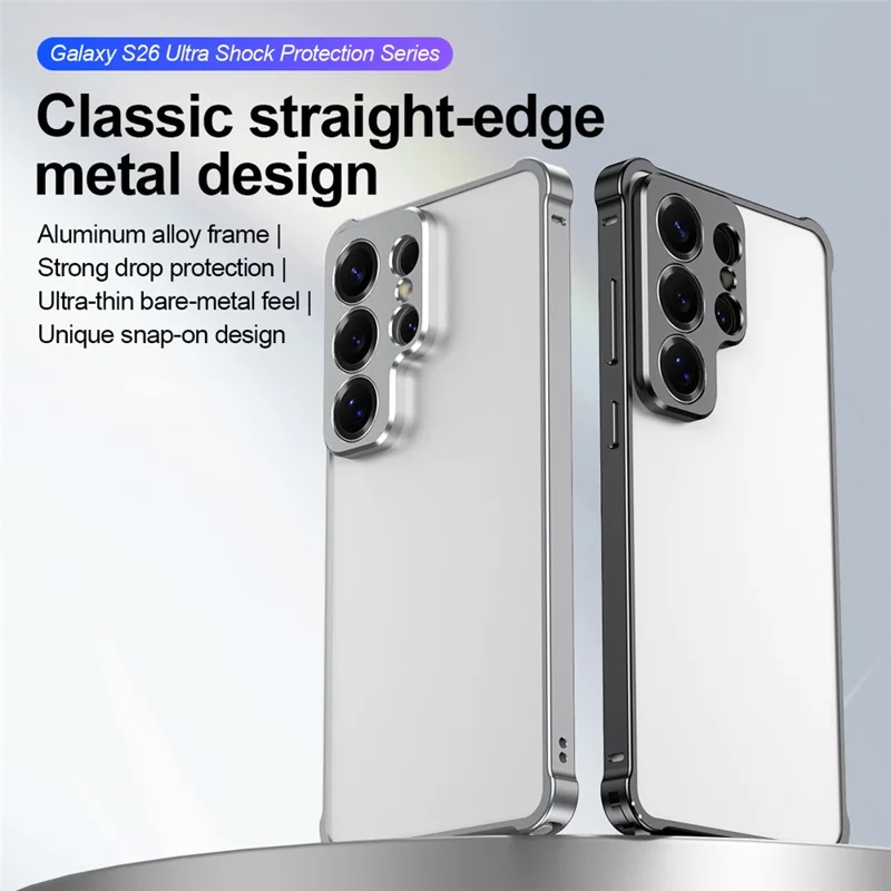 Für Samsung Galaxy S26 Ultra Stoßfängerhülle mit Rahmen aus Legierung und Objektivfassung - Schwarz
