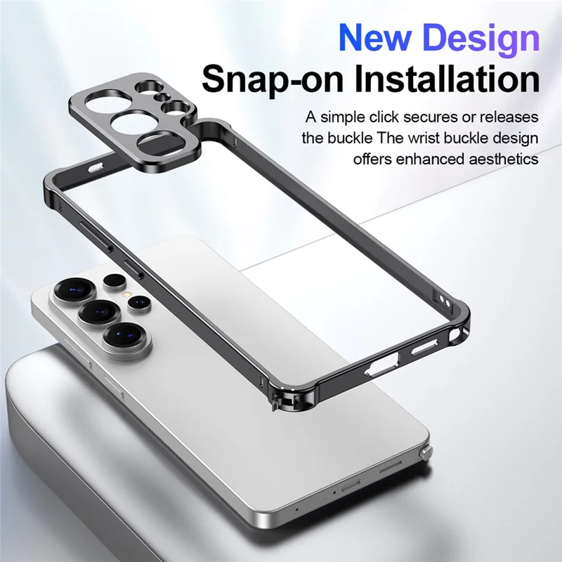 Für Samsung Galaxy S26 Ultra Stoßfängerhülle mit Rahmen aus Legierung und Objektivfassung - Schwarz