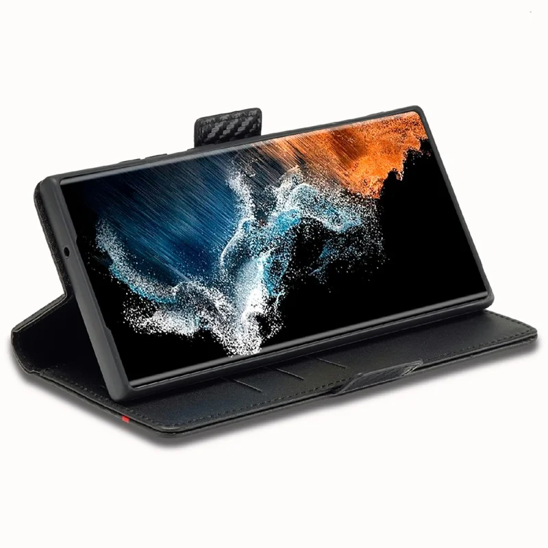 LC.IMEEKE Custodia Portafoglio per Samsung Galaxy S26 Ultra, Cover per Telefono in Pelle con Texture Fibra di Carbonio - Striscia Orizzontale