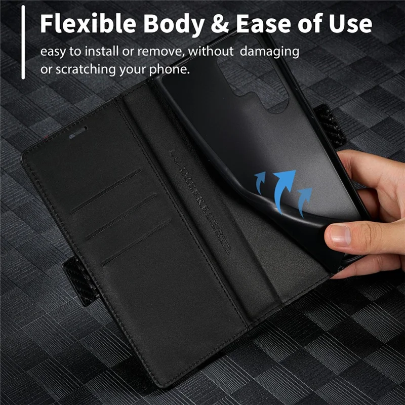 LC.IMEEKE Custodia Portafoglio per Samsung Galaxy S26 Ultra, Cover per Telefono in Pelle con Texture Fibra di Carbonio - Striscia Orizzontale