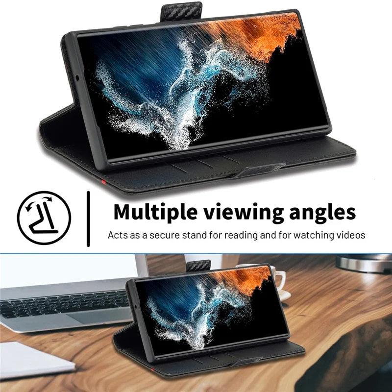 LC.IMEEKE Custodia Portafoglio per Samsung Galaxy S26 Ultra, Cover per Telefono in Pelle con Texture Fibra di Carbonio - Striscia Orizzontale