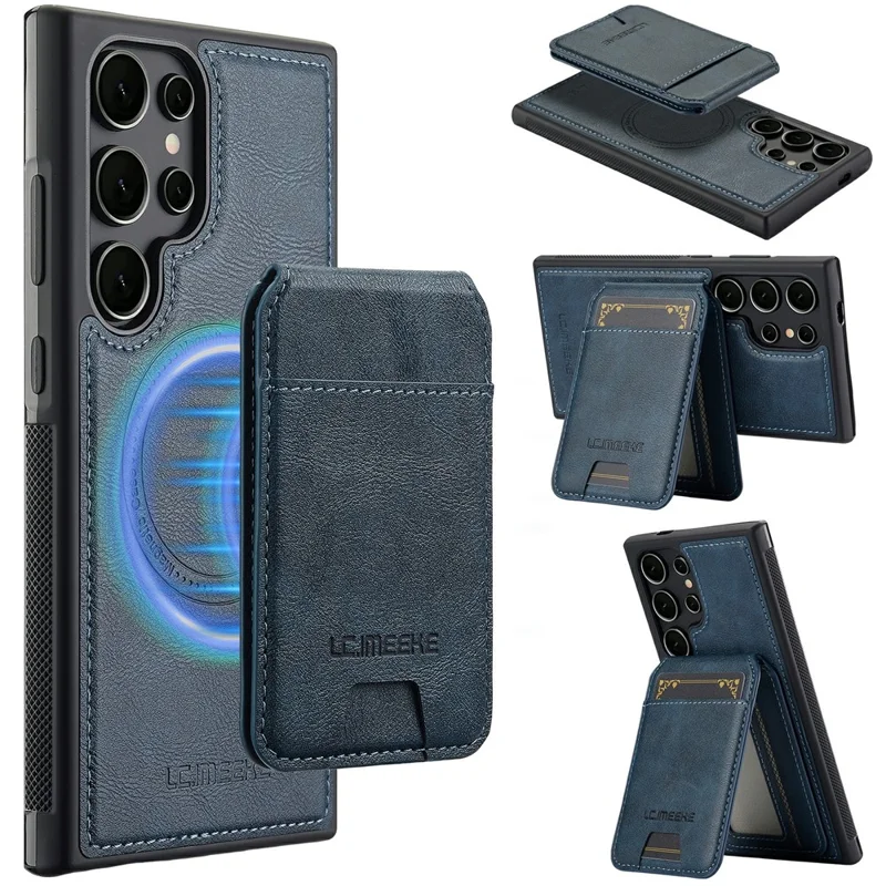 LC.IMEEKE L3 For Samsung Galaxy S26 Ultra Magnetic Case Detachable Card Holder Leather TPU Mobile Cover - Blue