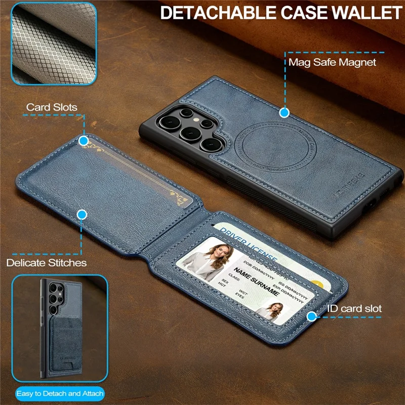 LC.IMEEKE L3 For Samsung Galaxy S26 Ultra Magnetic Case Detachable Card Holder Leather TPU Mobile Cover - Blue