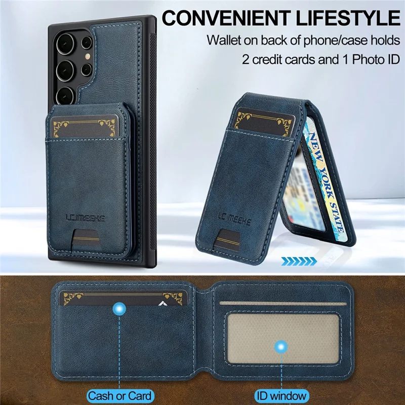 LC.IMEEKE L3 For Samsung Galaxy S26 Ultra Magnetic Case Detachable Card Holder Leather TPU Mobile Cover - Blue
