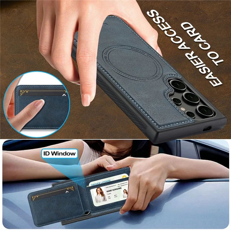 LC.IMEEKE L3 For Samsung Galaxy S26 Ultra Magnetic Case Detachable Card Holder Leather TPU Mobile Cover - Blue