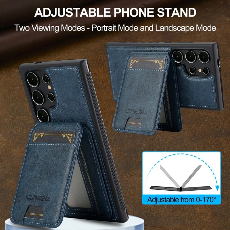LC.IMEEKE L3 For Samsung Galaxy S26 Ultra Magnetic Case Detachable Card Holder Leather TPU Mobile Cover - Blue