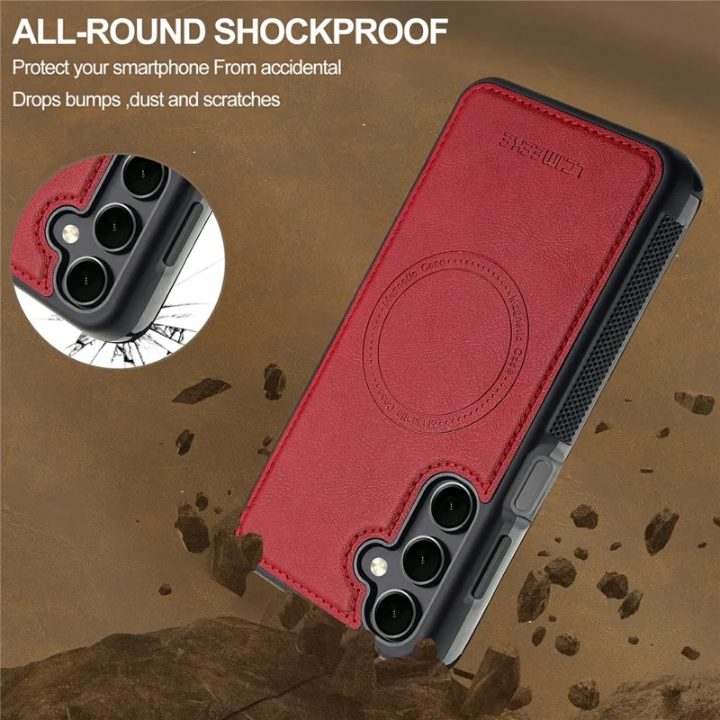 LC.IMEEKE L5 For Samsung Galaxy A37 Magnetic Phone Case Leather Back Cover with Detachable Card Holder - Red