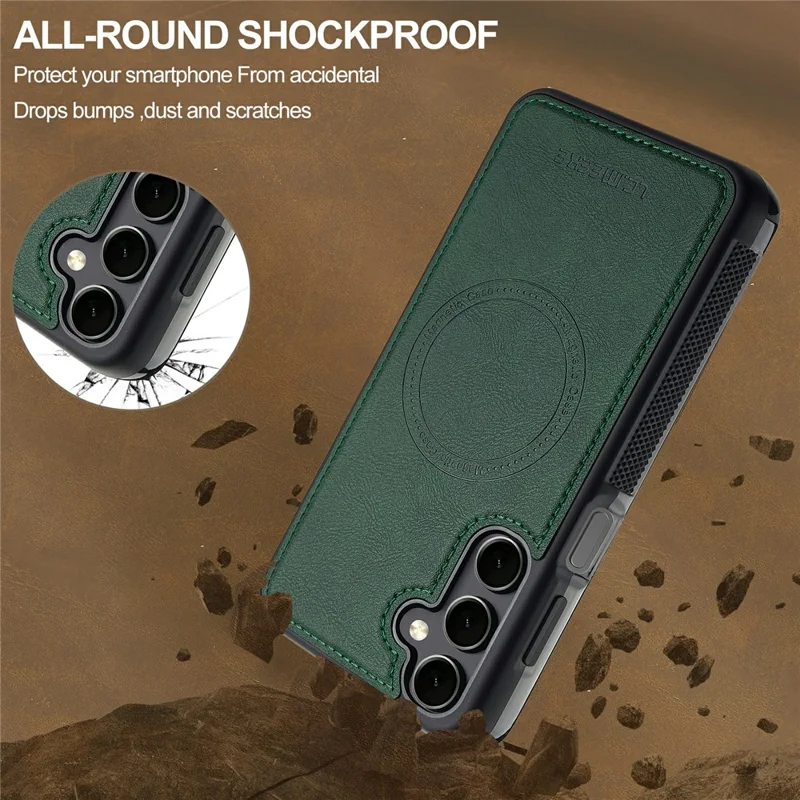 LC.IMEEKE For Samsung Galaxy S26+ Magnetic Case Leather+TPU Back Cover - Green