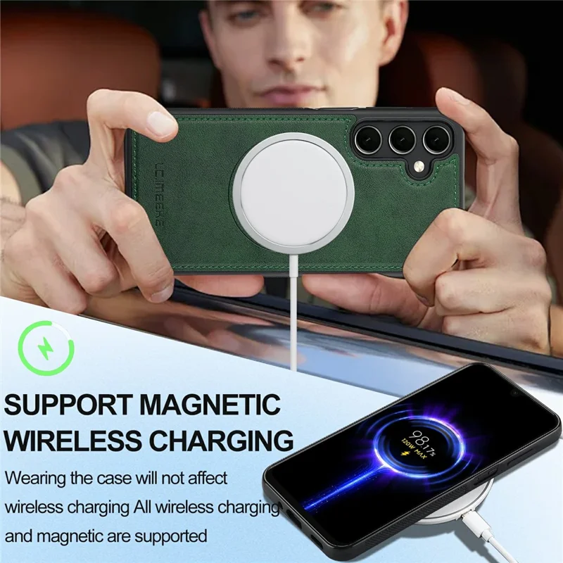 LC.IMEEKE For Samsung Galaxy S26+ Magnetic Case Leather+TPU Back Cover - Green