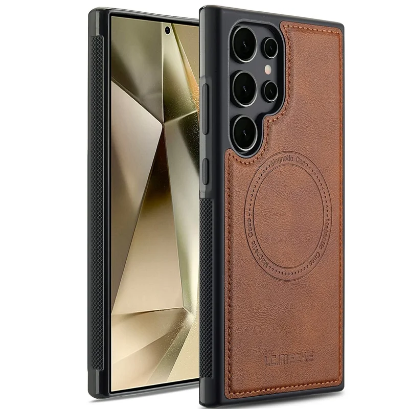 LC.IMEEKE для Samsung Galaxy S26 Ultra магнитный чехол из кожи + задняя панель из ТПУ - коричневый