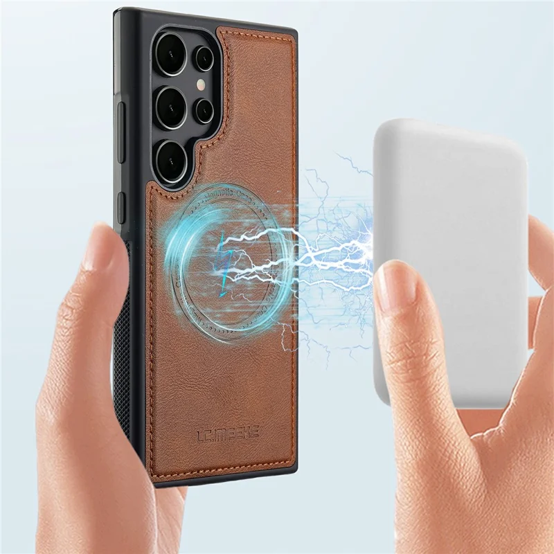 LC.IMEEKE для Samsung Galaxy S26 Ultra магнитный чехол из кожи + задняя панель из ТПУ - коричневый