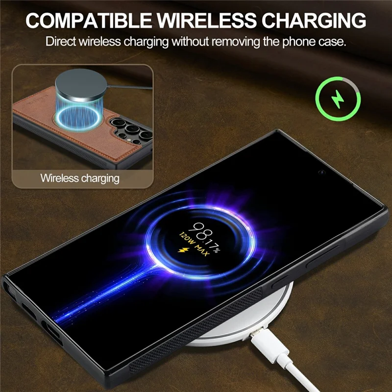 LC.IMEEKE для Samsung Galaxy S26 Ultra магнитный чехол из кожи + задняя панель из ТПУ - коричневый