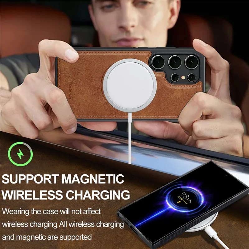 LC.IMEEKE для Samsung Galaxy S26 Ultra магнитный чехол из кожи + задняя панель из ТПУ - коричневый