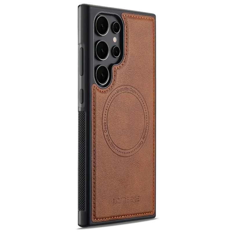 LC.IMEEKE для Samsung Galaxy S26 Ultra магнитный чехол из кожи + задняя панель из ТПУ - коричневый