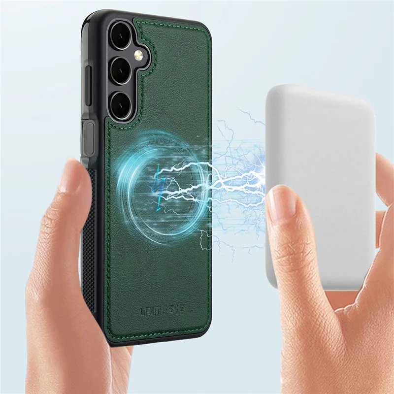 LC.IMEEKE Für Samsung Galaxy A37 Magnetischer Ledertasche aus Leder+TPU Rückseite - Grün
