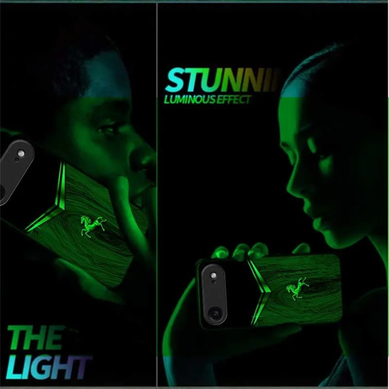 For iPhone Air Luminous Case Pattern Print Night Glow TPU + PC + Tempered Glass Phone Back Cover - Wood Texture Golden Horse