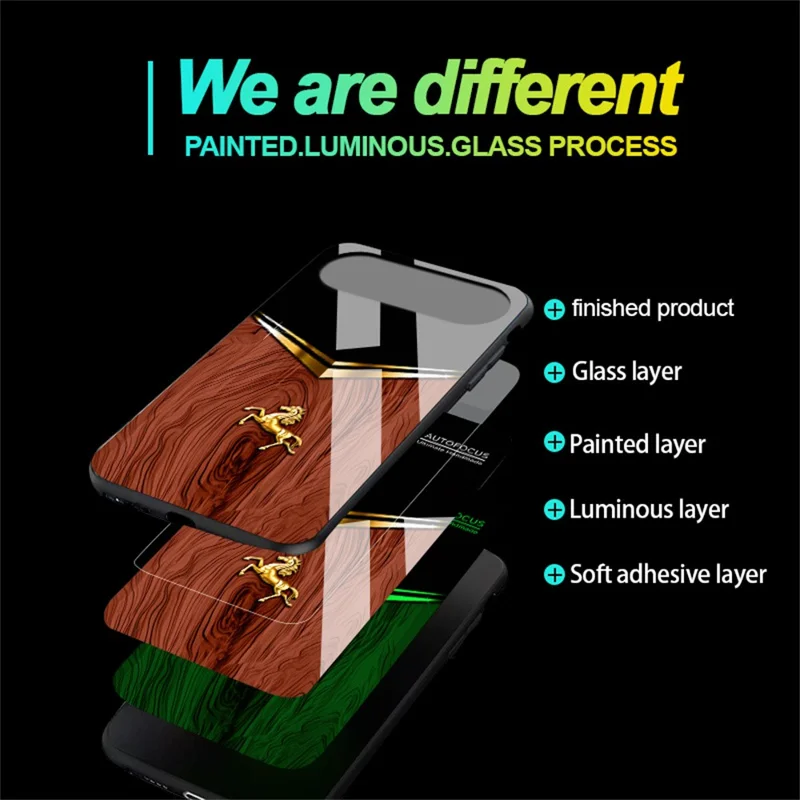 For iPhone Air Luminous Case Pattern Print Night Glow TPU + PC + Tempered Glass Phone Back Cover - Wood Texture Golden Horse