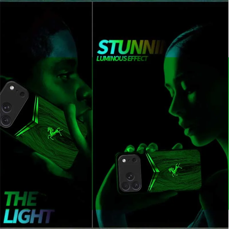 For iPhone 17 Pro Max Luminous Case Pattern Print Night Glow TPU + PC + Tempered Glass Phone Back Cover - Wood Texture Golden Horse