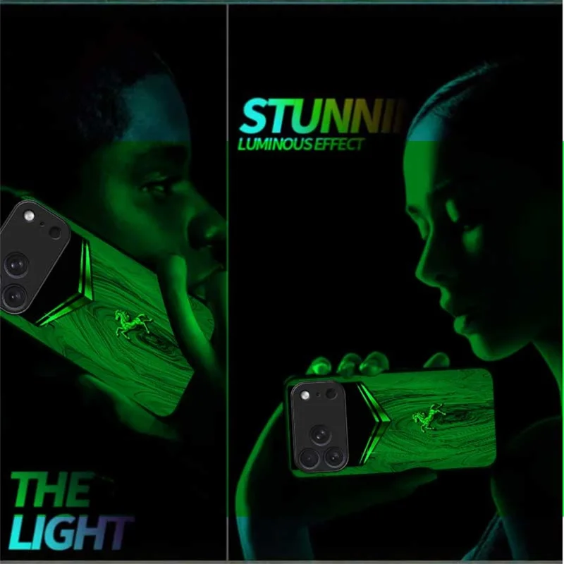 For iPhone 17 Pro Luminous Case Pattern Print Night Glow TPU + PC + Tempered Glass Phone Back Cover - Emerald Gold Horse