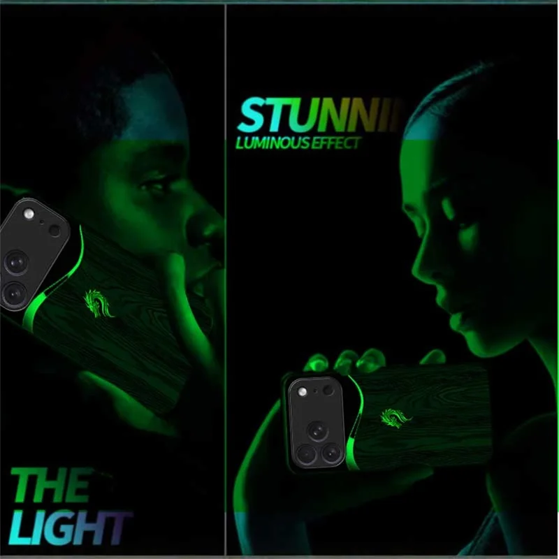 For iPhone 17 Pro Luminous Case Pattern Print Night Glow TPU + PC + Tempered Glass Phone Back Cover - Black Grain Golden Dragon