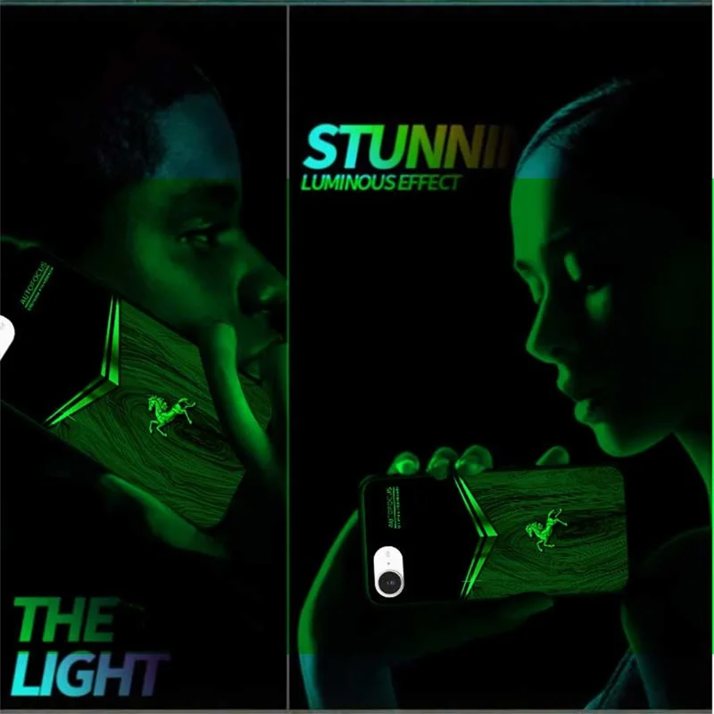 For iPhone 16e Luminous Case Pattern Print Night Glow TPU + PC + Tempered Glass Phone Back Cover - Wood Texture Golden Horse