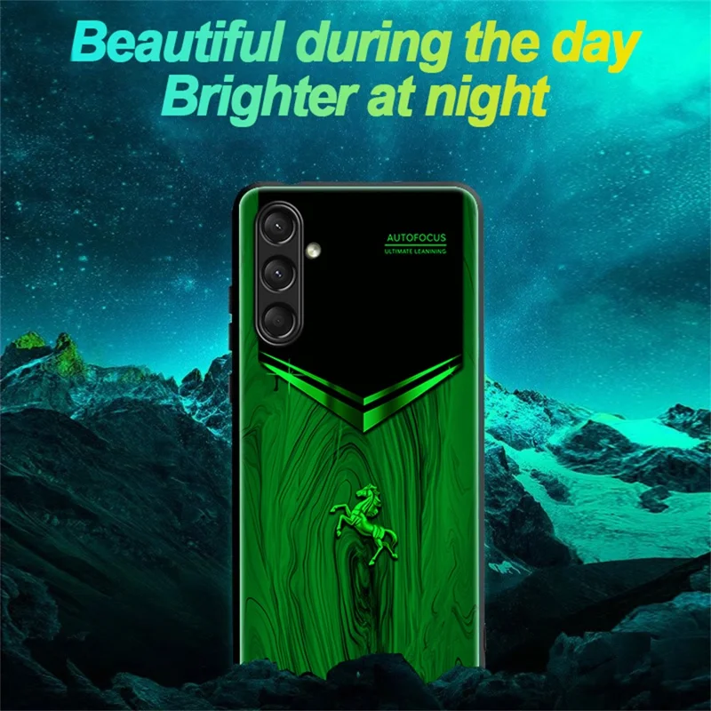 For Samsung Galaxy A26 5G Luminous Case Pattern Print Night Glow TPU + PC + Tempered Glass Phone Back Cover - Emerald Gold Horse