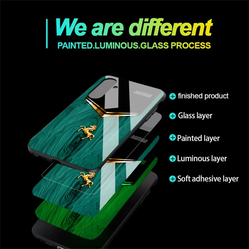 For Samsung Galaxy A26 5G Luminous Case Pattern Print Night Glow TPU + PC + Tempered Glass Phone Back Cover - Emerald Gold Horse
