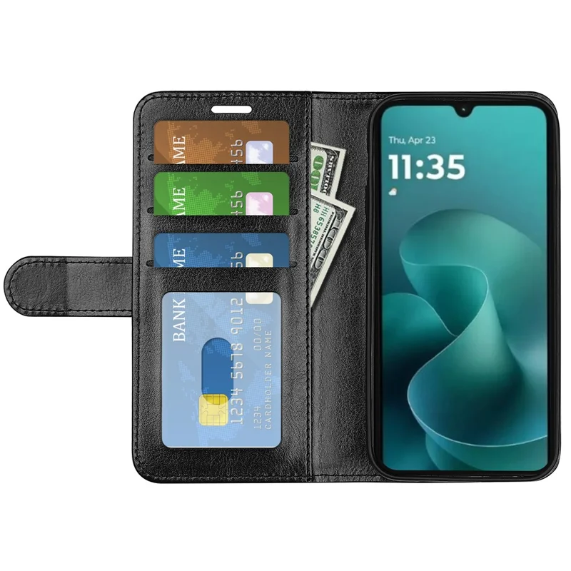 For Motorola Moto G06 Power 4G / G06 4G Case Crazy Horse Texture Stand Leather Phone Cover - Black