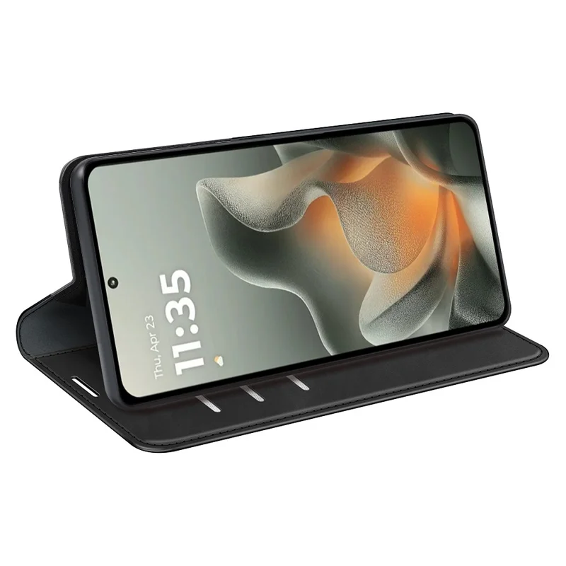 Fodral för Motorola Edge 70 5G, skin-touch-läder med plånbok, svart