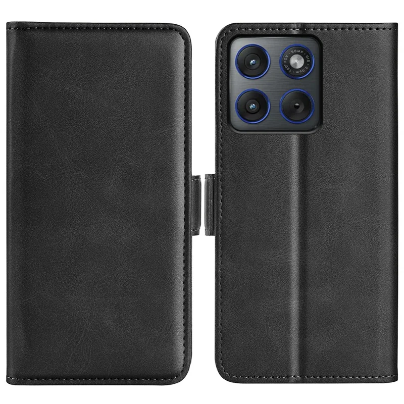 Motorola Edge 70 5G-hoesje met kalfslederstructuur, portemonnee en telefoonhoes - Zwart