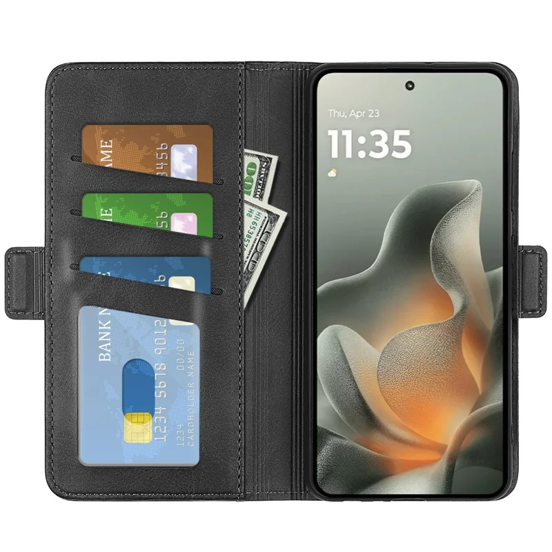 Motorola Edge 70 5G-hoesje met kalfslederstructuur, portemonnee en telefoonhoes - Zwart