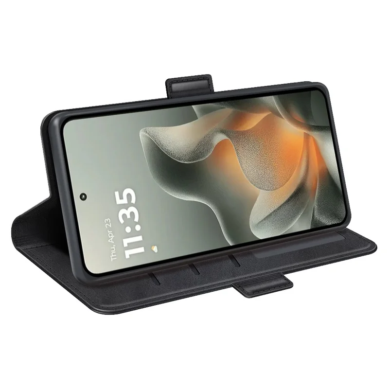 Motorola Edge 70 5G-hoesje met kalfslederstructuur, portemonnee en telefoonhoes - Zwart