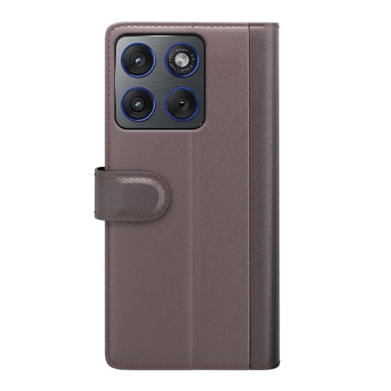 Voor Motorola Edge 70 5G hoesje van echt gespleten leer met portemonnee en standaard - Bruin
