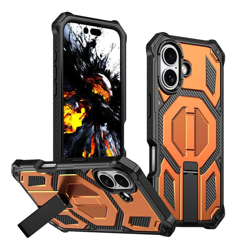 For iPhone 17 Magnetic Case TPU + PC Kickstand Phone Cover Drop Protection - Orange