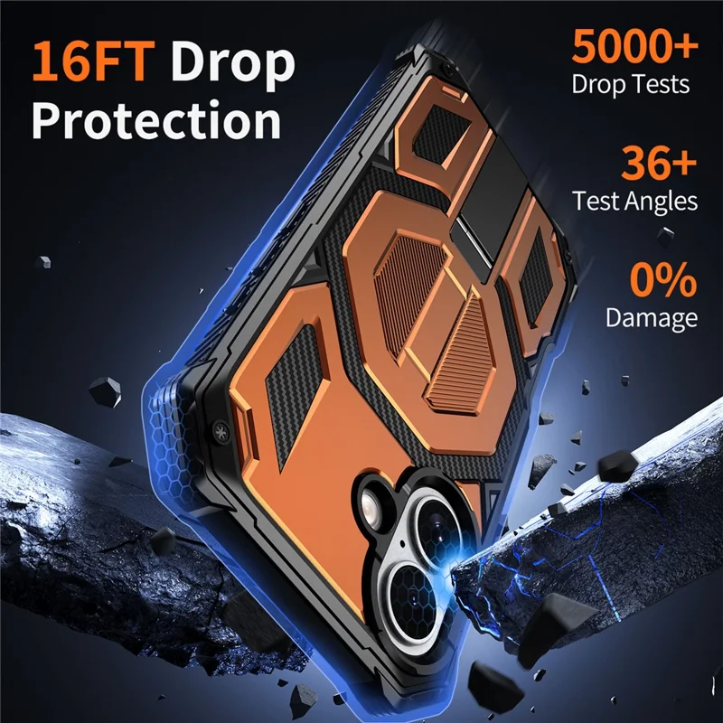 For iPhone 17 Magnetic Case TPU + PC Kickstand Phone Cover Drop Protection - Orange