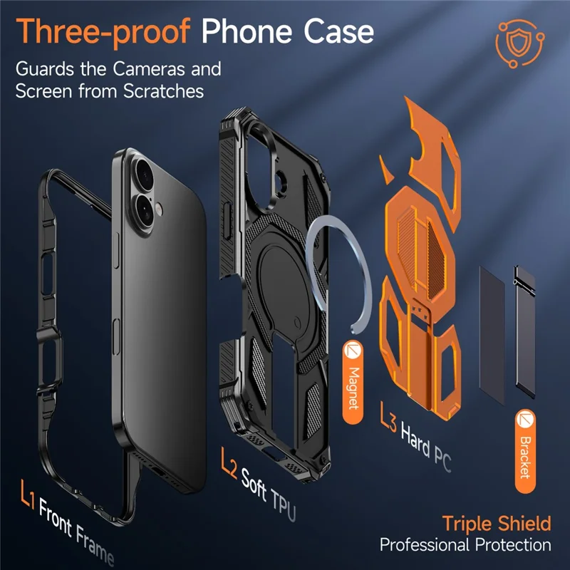 For iPhone 17 Magnetic Case TPU + PC Kickstand Phone Cover Drop Protection - Orange
